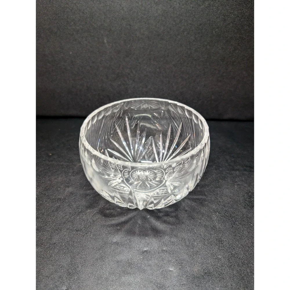 Diamond Fan Pattern Cut Crystal Bowl, Scalloped Edge, 4.5